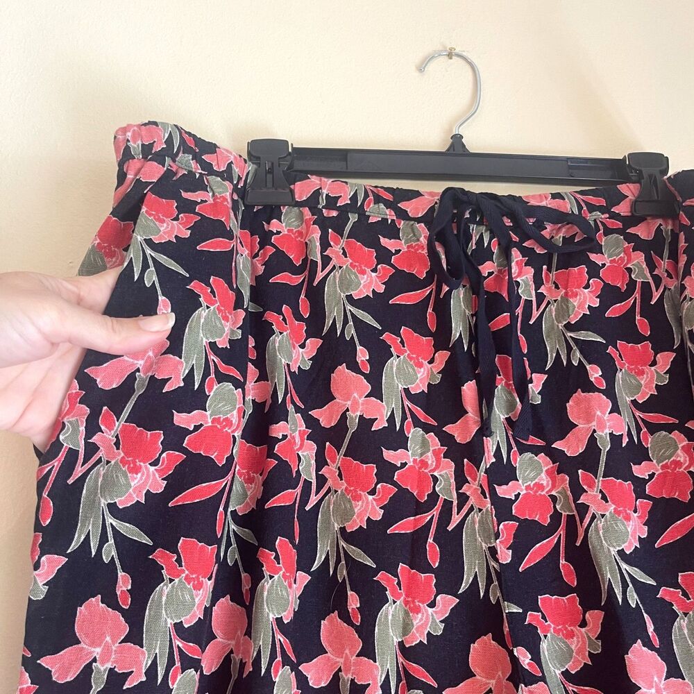 Caslon Floral Linen Blend Wide Leg Pants 2X Pull On Elastic Waist Coastal Summer - Picture 4 of 13